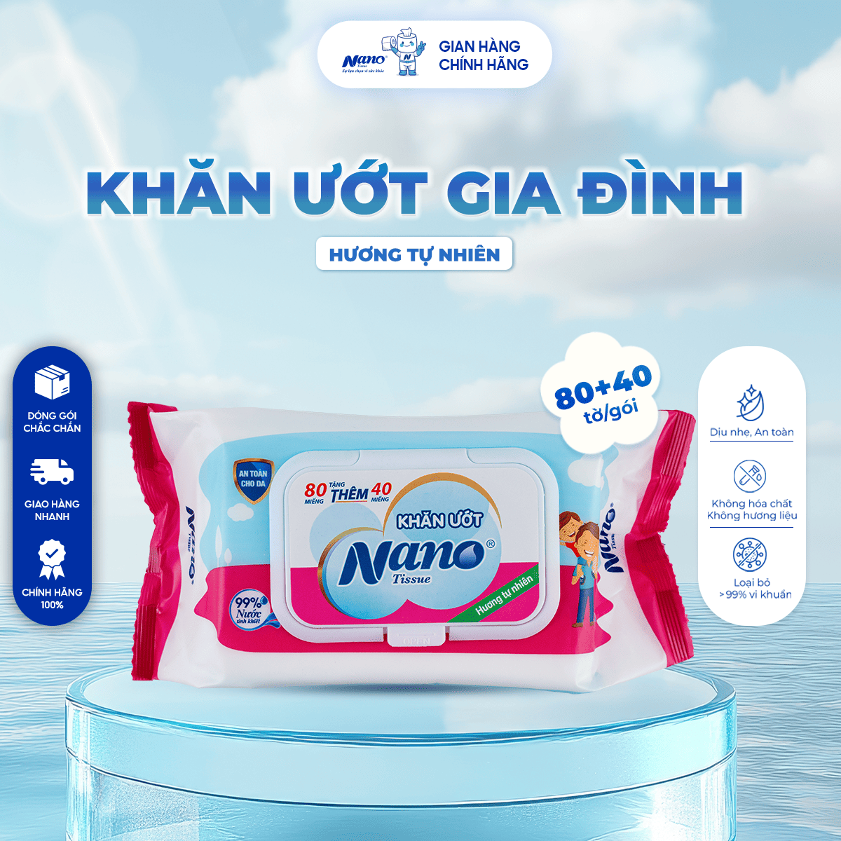 Khăn ướt gia đình 80+40 Hương phấn